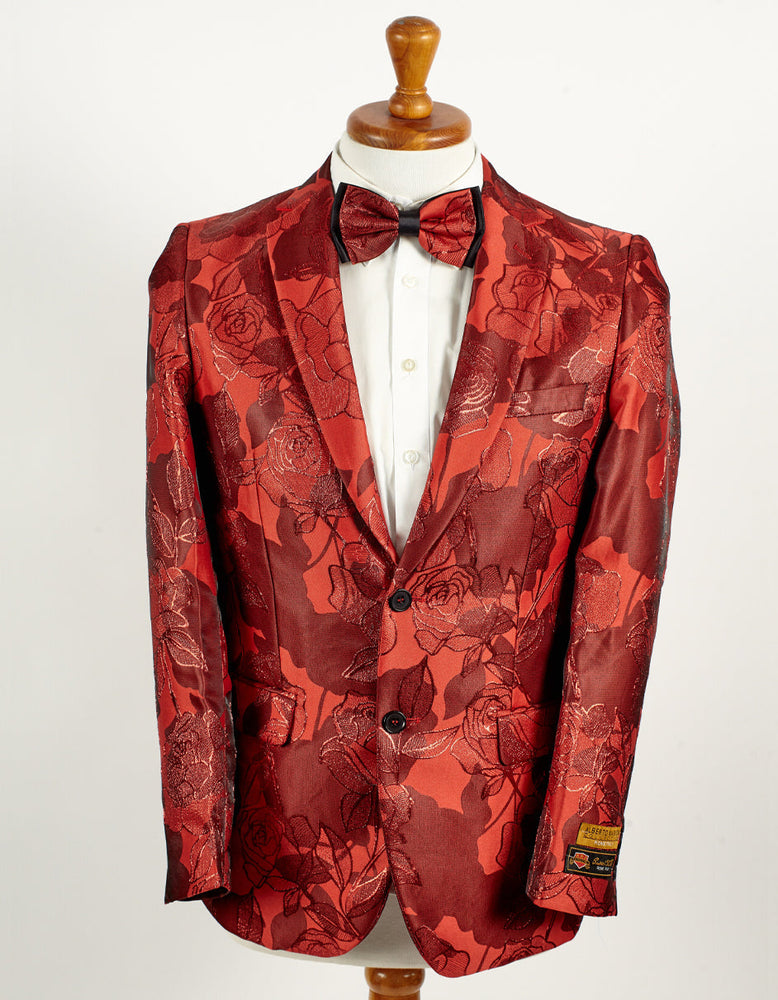 Mens 2 Button Red Floral Paisley Prom 2026 & Wedding Blazer