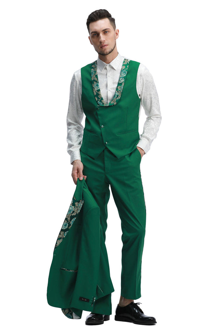 Men's Hunter Green Vested Prom & Wedding Tuxedo