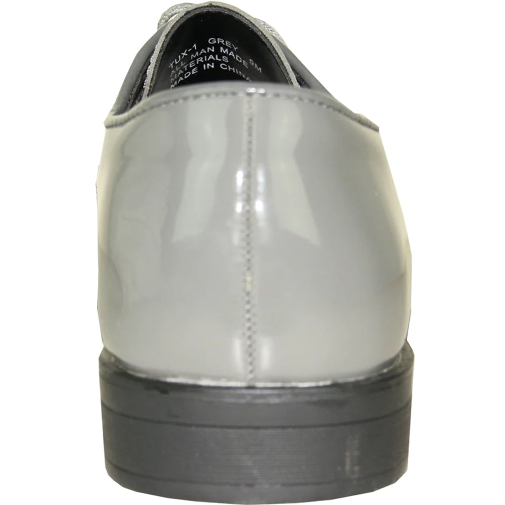 Bravo Mens Classic Plain Square Toe Shiny Patent Tuxedo Dress Shoe in Grey