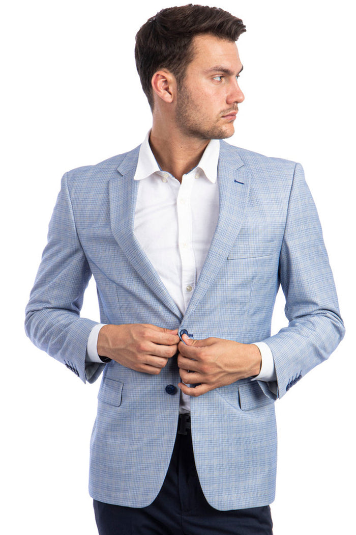 Men's Sky Blue Glen Plaid Sport Coat