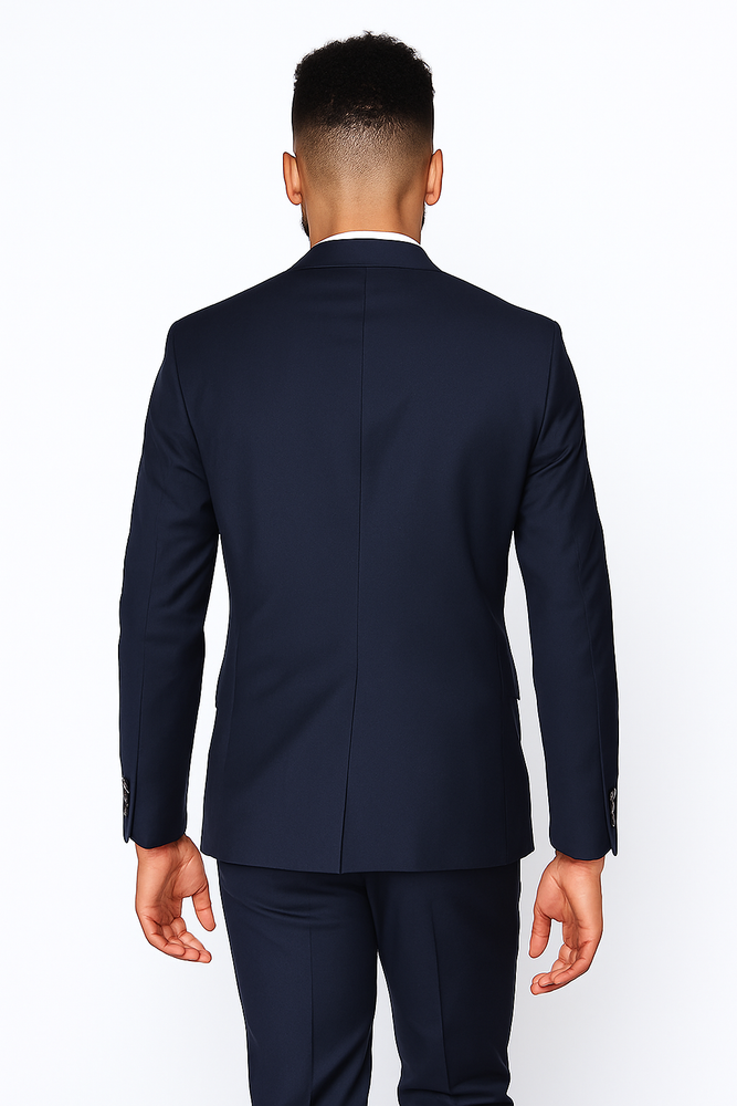 Rossiman Rossi Navy Blue Slim Fit Suit – Peak Lapel Tailored Formalwear for Men