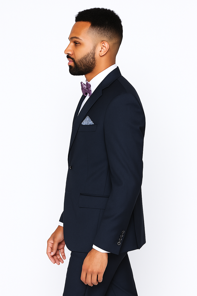 Rossiman Rossi Navy Blue Slim Fit Suit – Peak Lapel Tailored Formalwear for Men