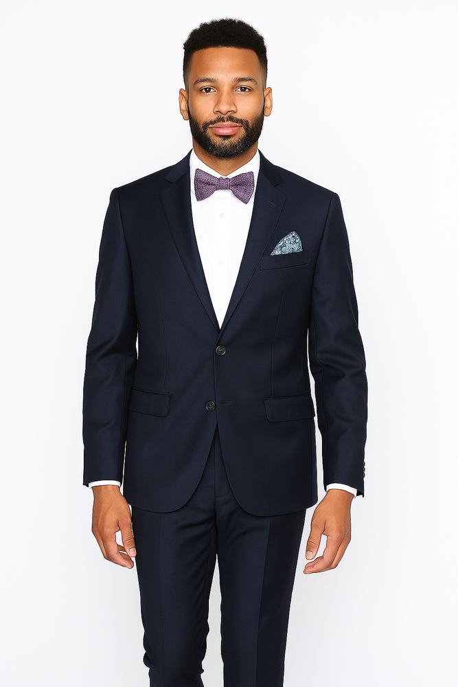 Rossiman Rossi Navy Blue Slim Fit Suit – Peak Lapel Tailored Formalwear for Men