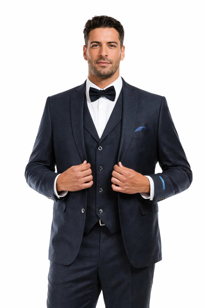  Navy Blue Vintage Tweed Wedding Suit