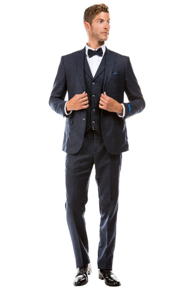  Navy Blue Vintage Tweed Wedding Suit