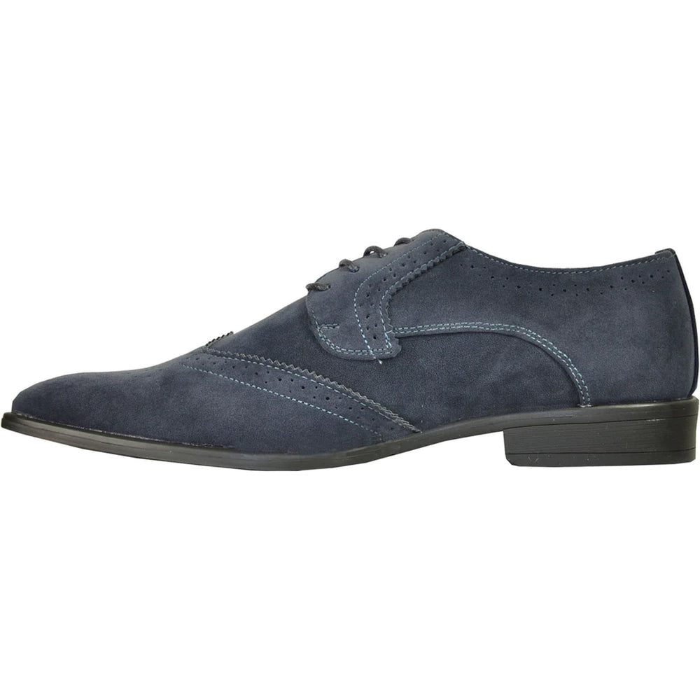 Cheap Discounted Priced - Navy  Vegan Suede Wingtip Dress Shoe for Men - Wedding & Prom 2025