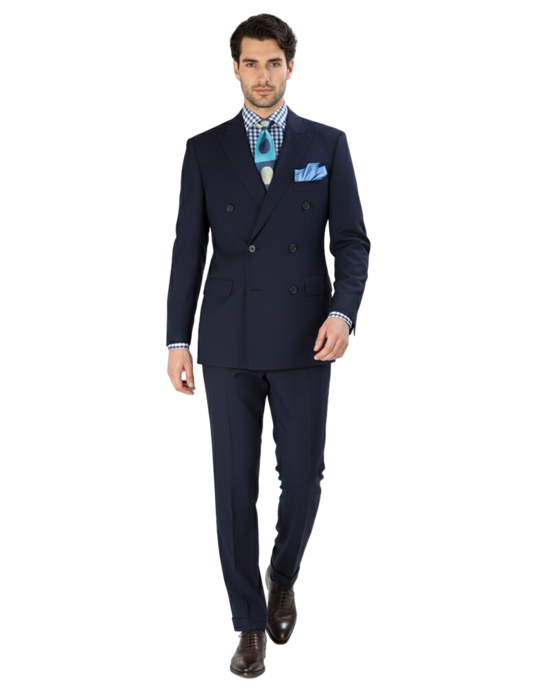Double Breasted Suits - Vested Suits Wool Fabric - Apolo King Brand - Navy Suit