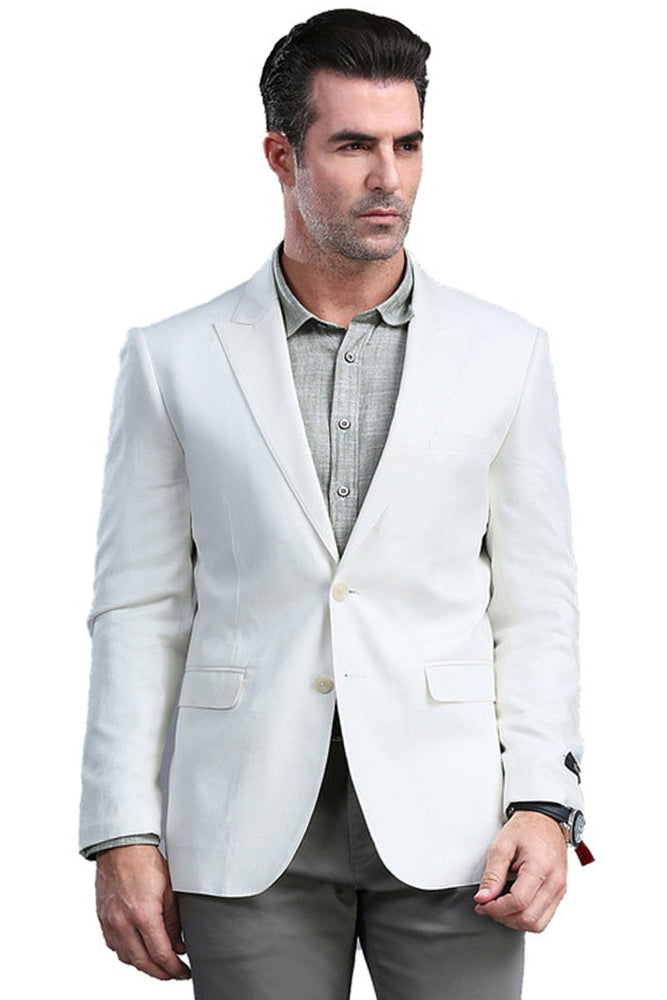 Men's White Slim Fit Peak Lapel Blazer by Tazzio Suits