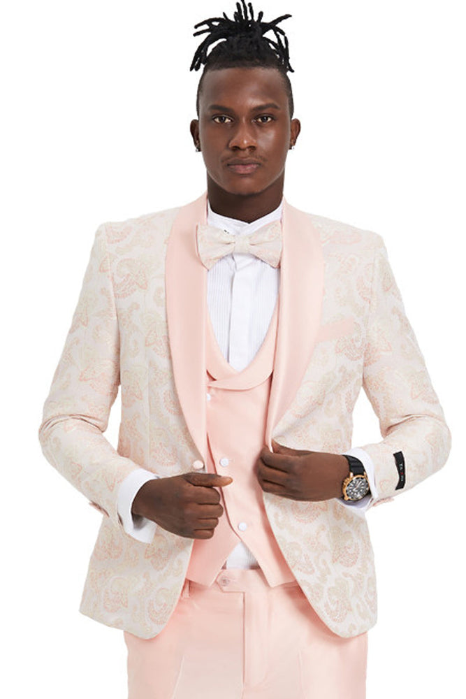 Men's Pink Paisley Shawl Lapel Tuxedo