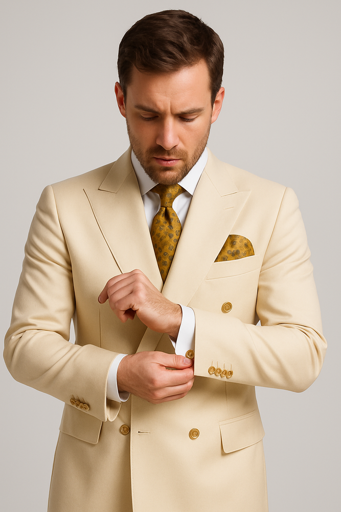 Off White - Ivory - Cream Color White Double Breasted Stylish Peaked Lapel Men Suits