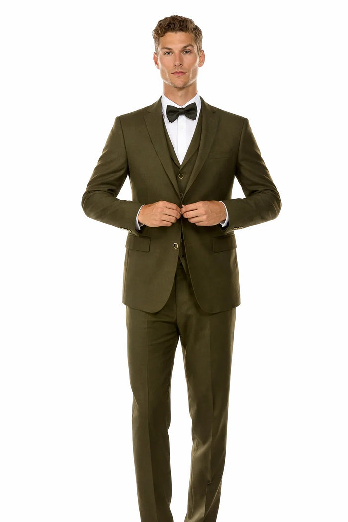 Olive Green Vintage Tweed Wedding Suit – Two Button Jacket with Vest