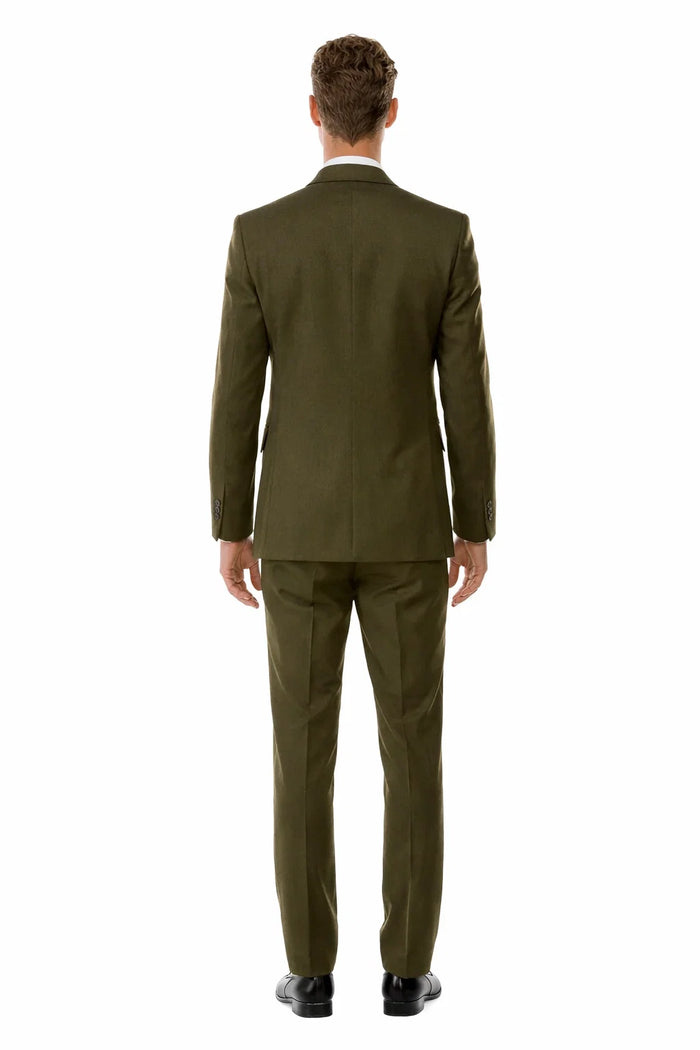 Olive Green Vintage Tweed Wedding Suit – Two Button Jacket with Vest