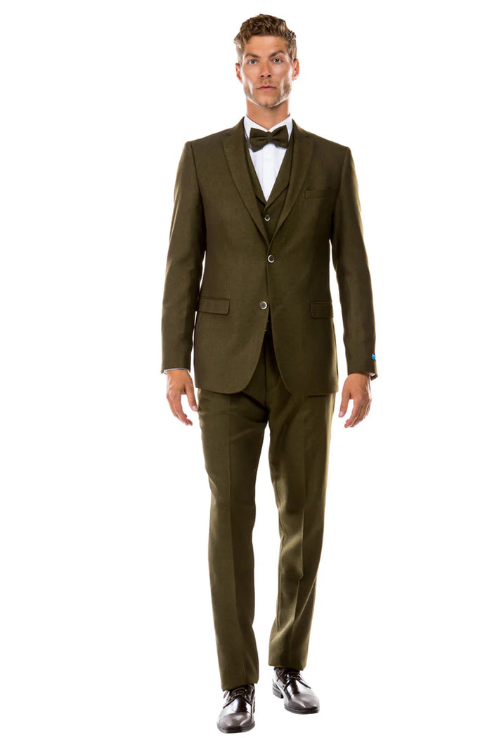 Olive Green Vintage Tweed Wedding Suit – Two Button Jacket with Vest