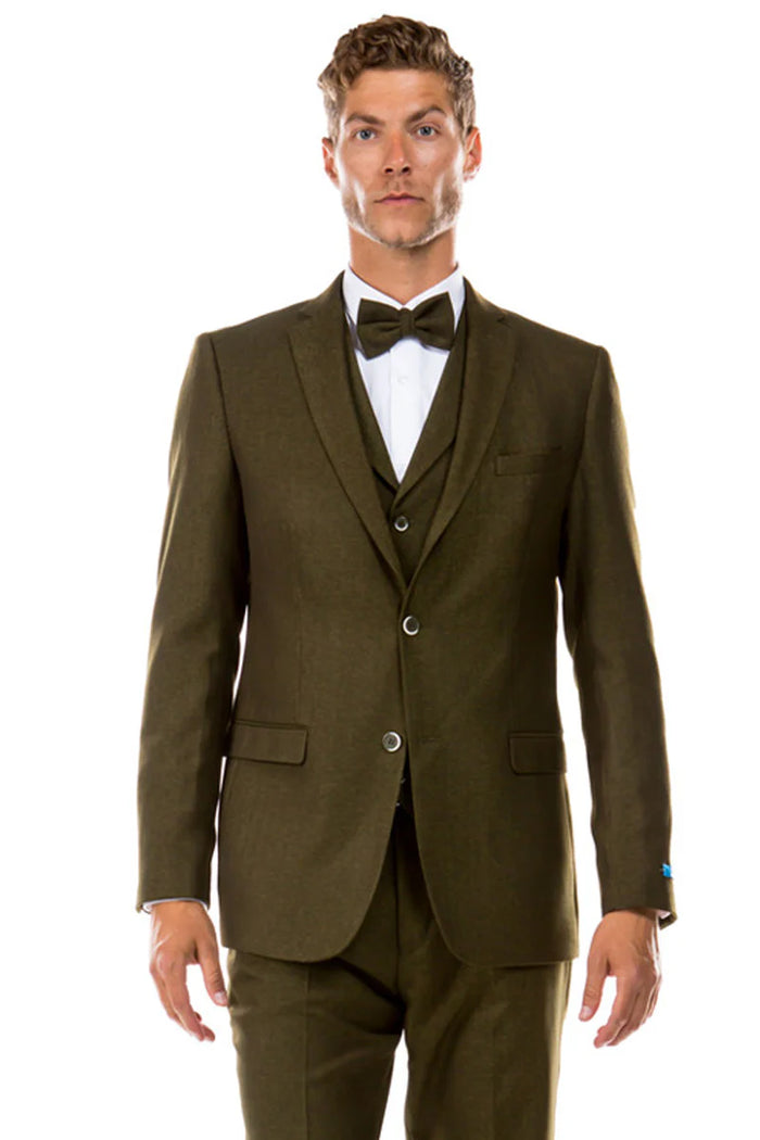 Olive Green Vintage Tweed Wedding Suit – Two Button Jacket with Vest