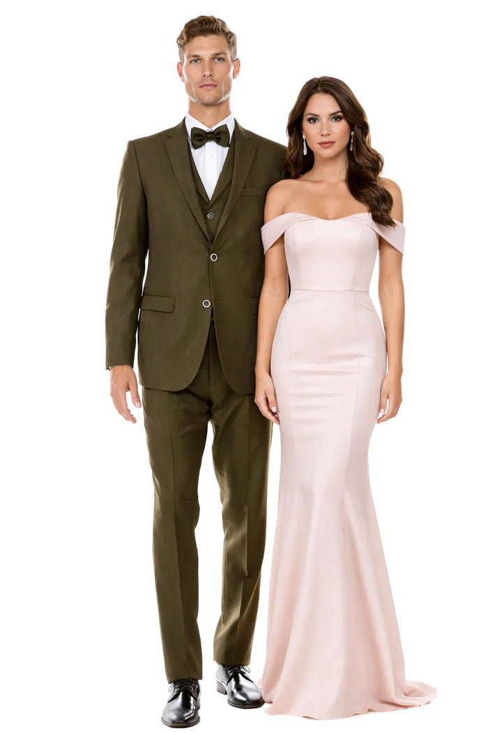 Olive Green Vintage Tweed Wedding Suit – Two Button Jacket with Vest