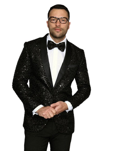 Purple Fashion Shiny Sequin Paisley Look Black Lapel Sport Coat Jacket