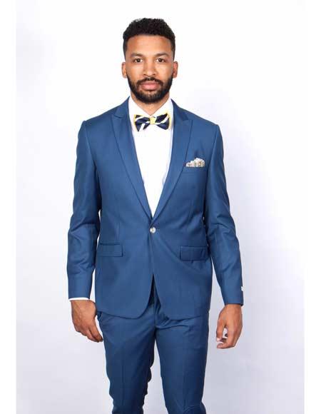 Blue Slim Fit Men’s Suit by Rossiman Rossi | Skinny Style with 1-Button Jacket – Italian Tailored Modern Formalwear