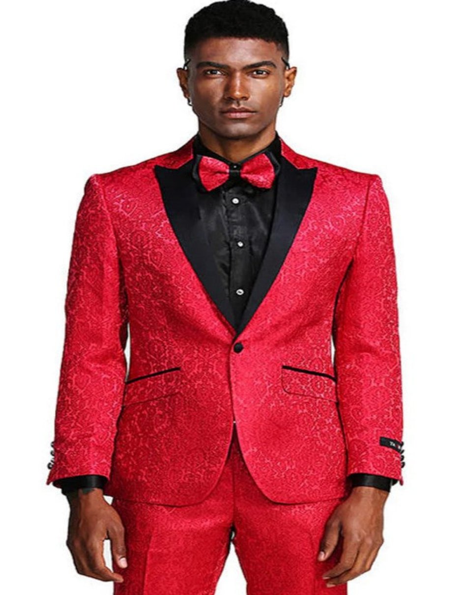 Mens One Button One Chest Pocket Shawl Lapel Shiny Paisley Prom Tuxedo Jacket in Orange