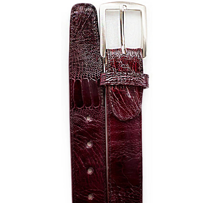 Mens Genuine Ostrich Leg Dress Belt in Burgundy
