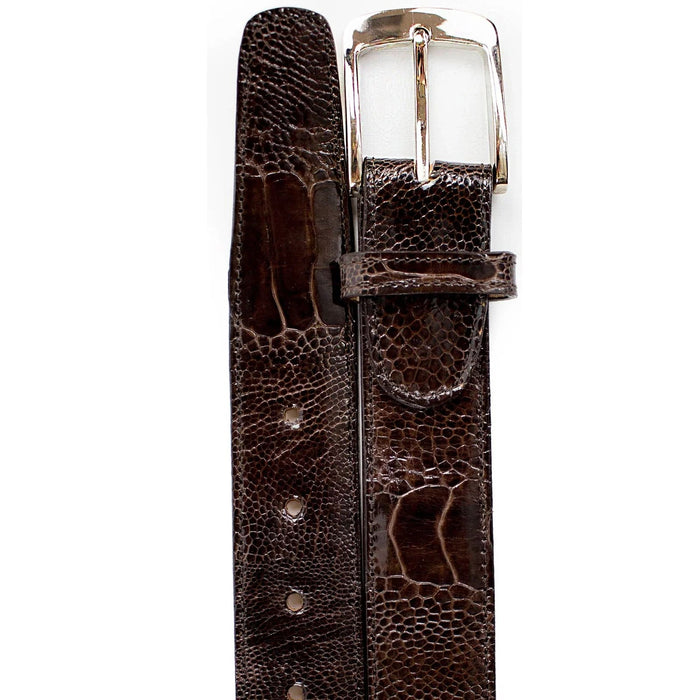 Mens Genuine Ostrich Leg Dress Belt in Chocolate Brown