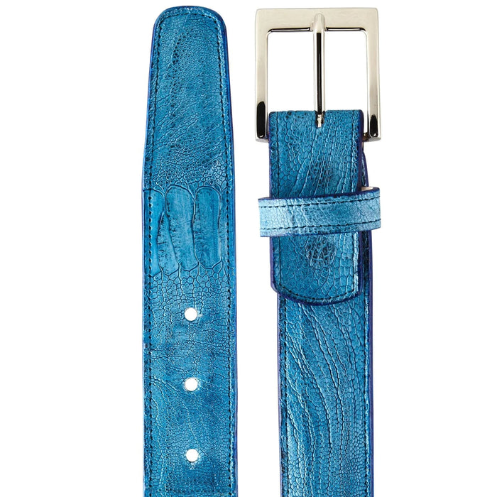 Mens Genuine Ostrich Leg Dress Belt in Ocean Blue