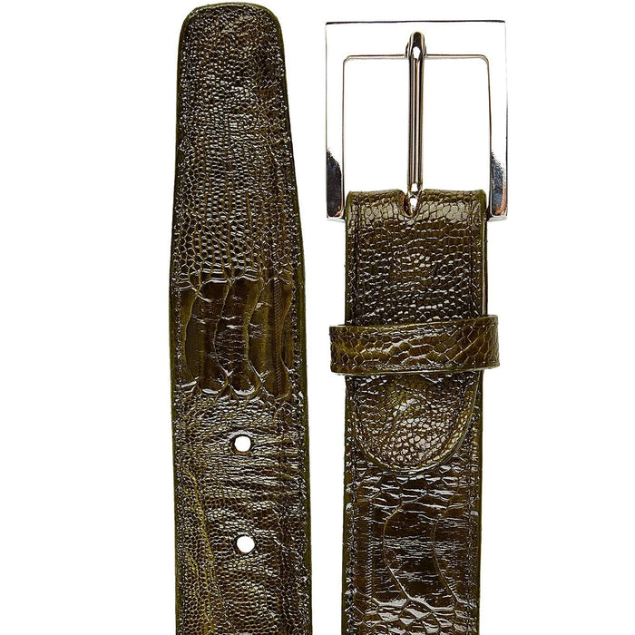 Mens Genuine Ostrich Leg Dress Belt in Olive Green