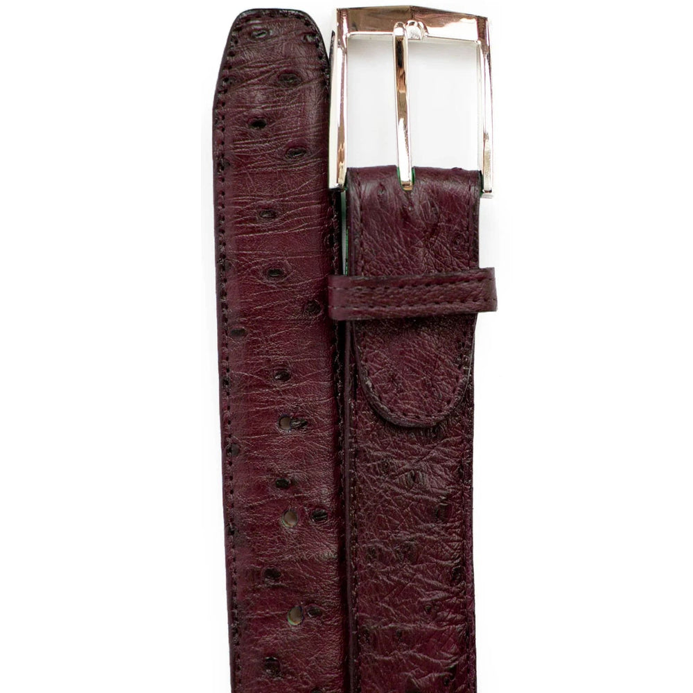 Mens Genuine Ostrich Quill Dress Belt in Burugndy