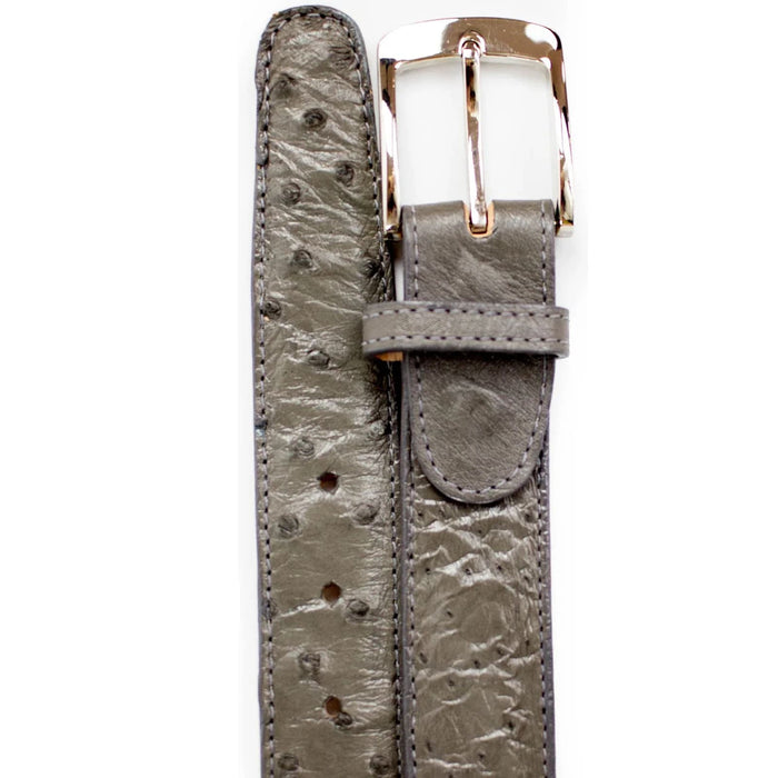 Mens Genuine Ostrich Quill Dress Belt in Grey
