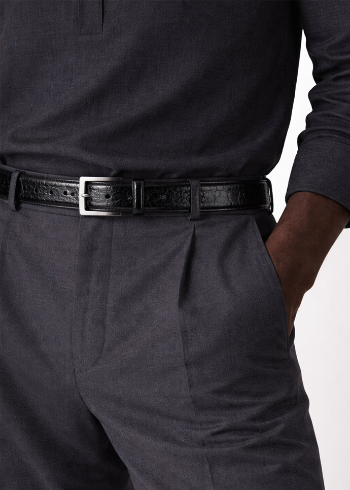 Belvedere "Ostrich Leg Belt" - Black Genuine Ostrich Shoe