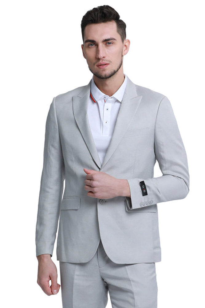 Men's Linen Wedding Suit in Light Grey