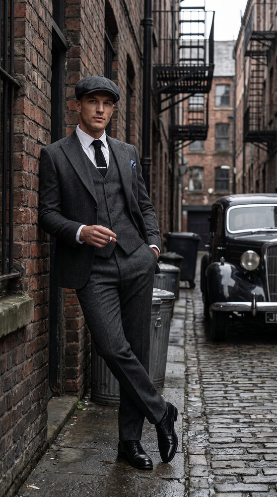Men’s Charcoal Great Gatsby 3 Piece Suit, 1920s Gangster Vintage Formal Dress Suit