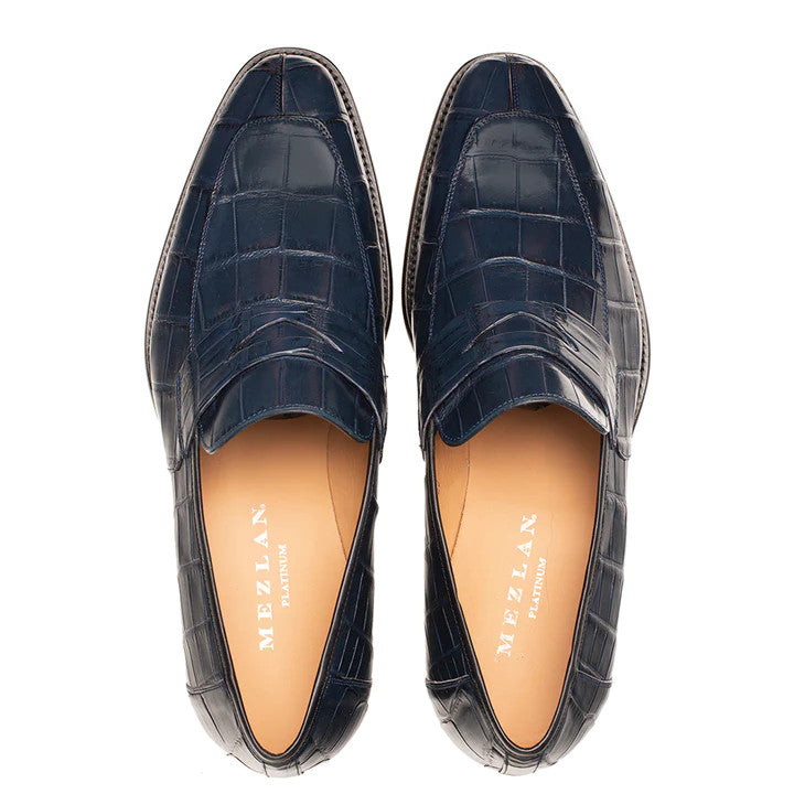 Piccolo Alligator Penny Loafer Blue By Mezlan Made In Spain Brand