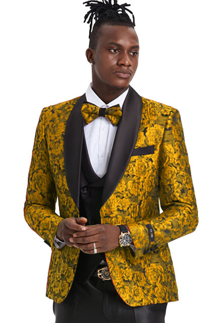 Men's Gold Paisley Slim Fit Tuxedo - Tazzio Suits