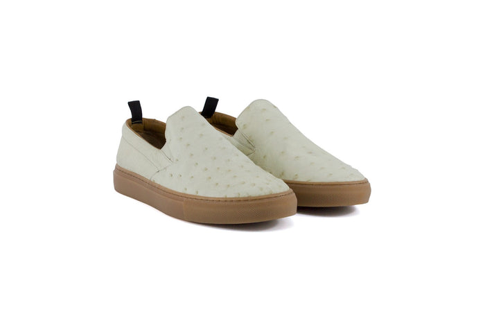 P01303 Grafton Genuine Ostrich Fashion Loafer- Off White Cream