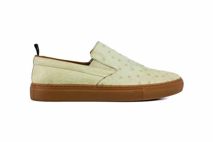P01303 Grafton Genuine Ostrich Fashion Loafer- Off White Cream