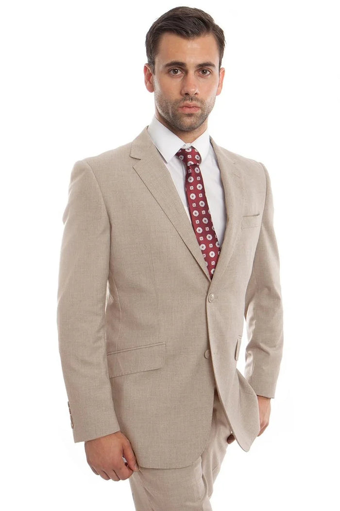 Zegarie Suits - Men's Designer Two Button Modern Fit Wool Suit in Tan