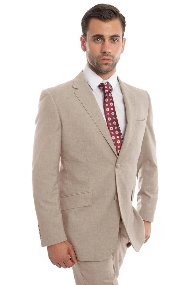 Zegarie Suits - Men's Designer Two Button Modern Fit Wool Suit in Tan