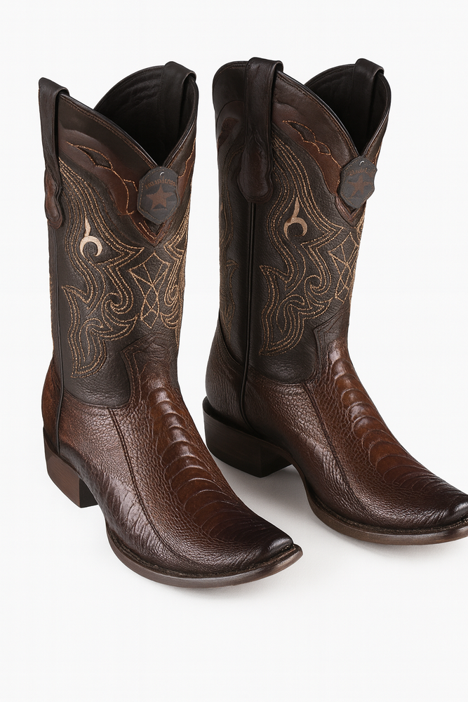 Los Altos Boots Men's Ostrich Leg Faded Brown Cowboy Boots - H79 Dubai Toe - Botas De Avestruz