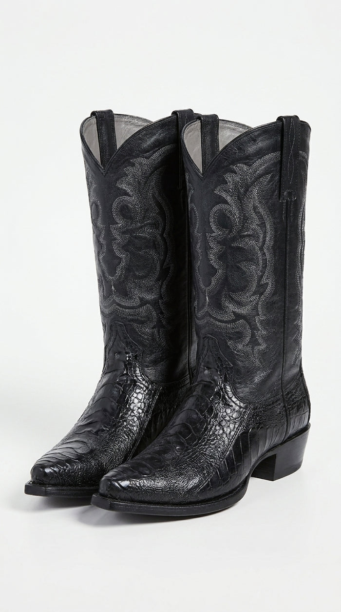 Los Altos Men’s Black Genuine Ostrich Leg Cowboy Boots – Snip Toe Western Dress Boots