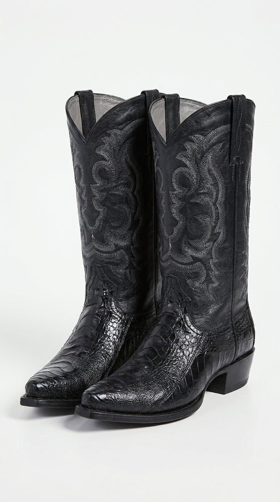 Los Altos Men’s Black Genuine Ostrich Leg Cowboy Boots – Snip Toe Western Dress Boots