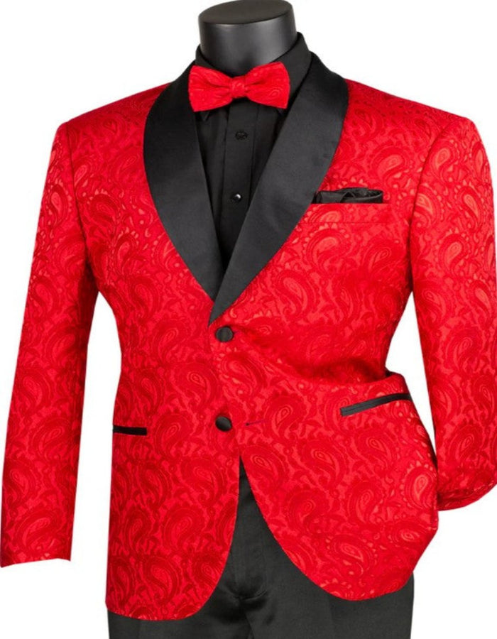 Mens Modern Fit Paisley Jacquard Prom 2026 Tuxedo in Red