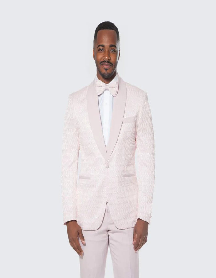 Pink Tuxedo with Textured Pattern Four Piece Set - Wedding - Prom 2026