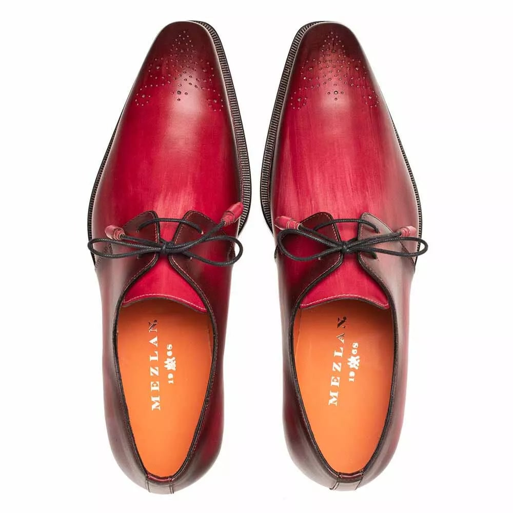 Mezlan Shoes Made in Spain - Mezlan Principe Burgundy/Rust Patina Leather Men Derby Shoes