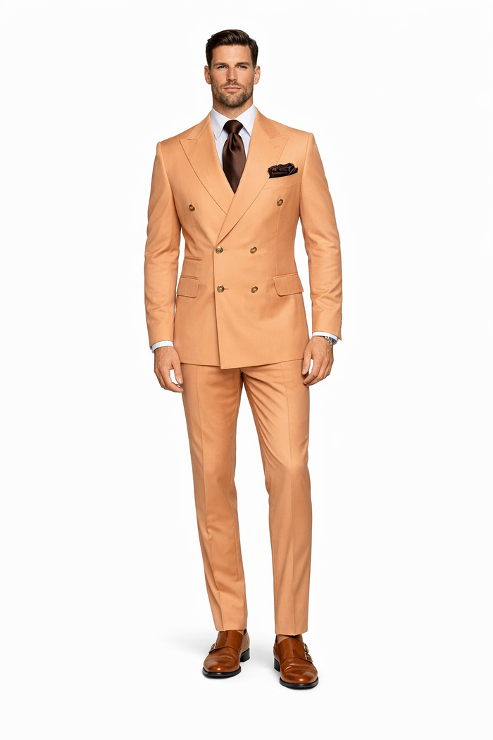 Peach Royale Double-Breasted 3-Piece Luxury Suit by Rossiman