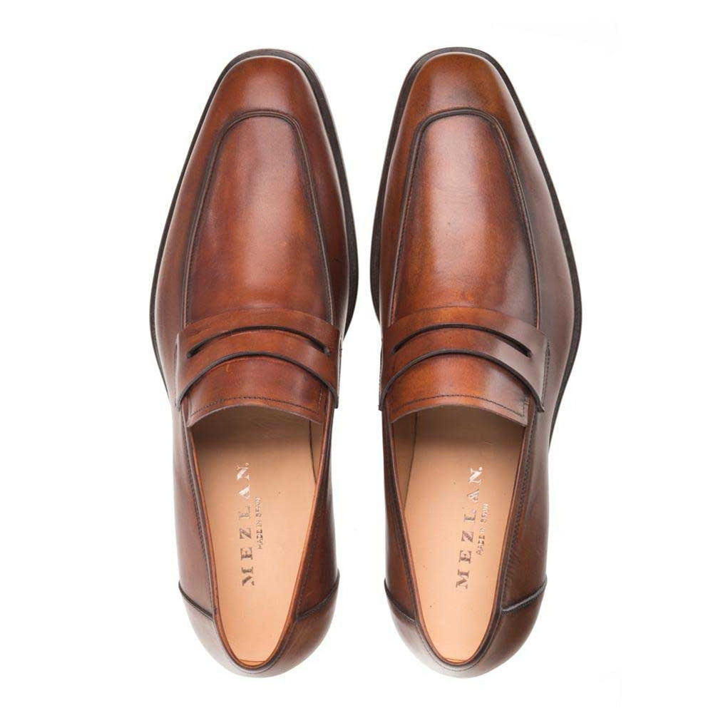 Mezlan Shoes Made in Spain - Mezlan Cognac Burnished Calfskin Penny Loafer