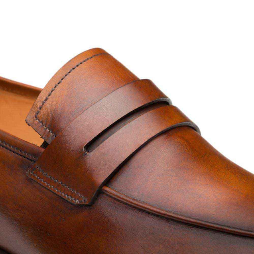 Mezlan Shoes Made in Spain - Mezlan Cognac Burnished Calfskin Penny Loafer