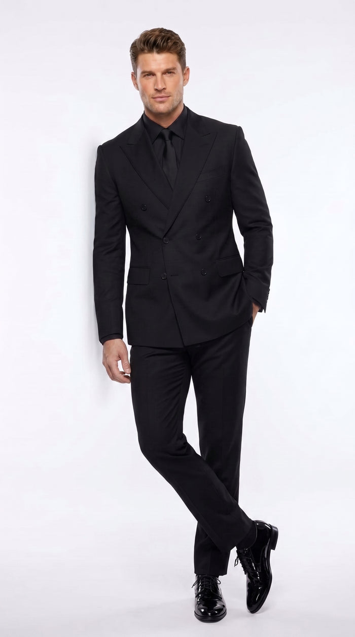 Men’s Black Solid 3 Piece Suit, Classic Formal Wedding Business Dress Suit