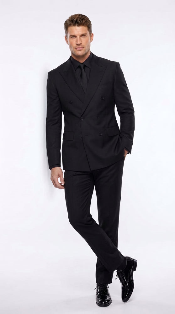 Men’s Black Solid 3 Piece Suit, Classic Formal Wedding Business Dress Suit