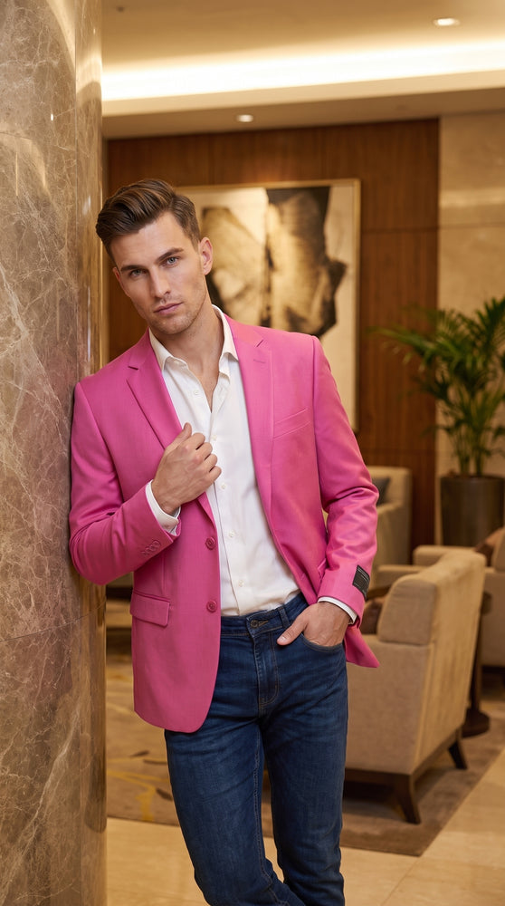 Men’s Hot Pink Fuchsia Sport Coat, Bright Stage Party Dinner Jacket Fashion Blazer