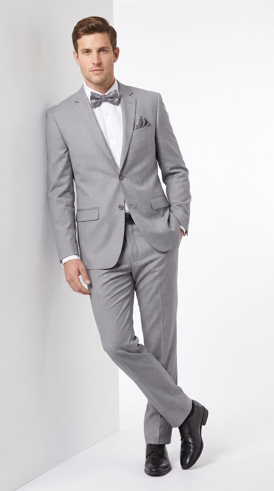 Men’s Silver Grey 2 Button Suit, Solid Light Grey Formal Wedding Business Dress Suit